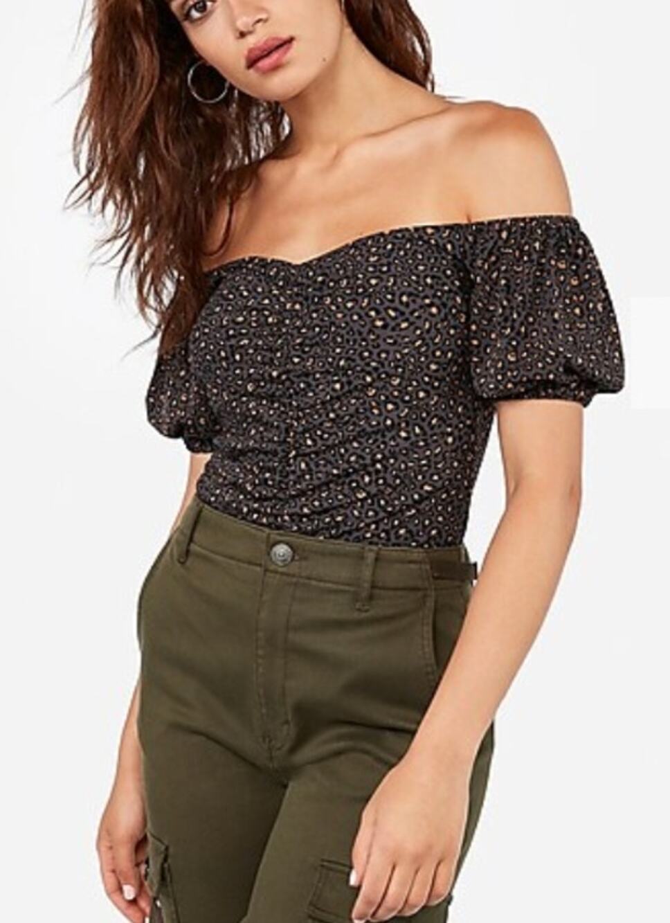 Express Leopard Print Ruched Babydoll Top Size Medium